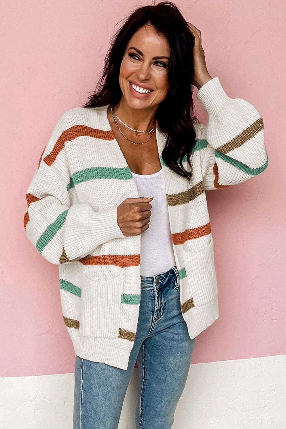 🖤 Stripe Pocket Drop Shoulder Cable Knit Cardigan: The Chill Slayer You Need