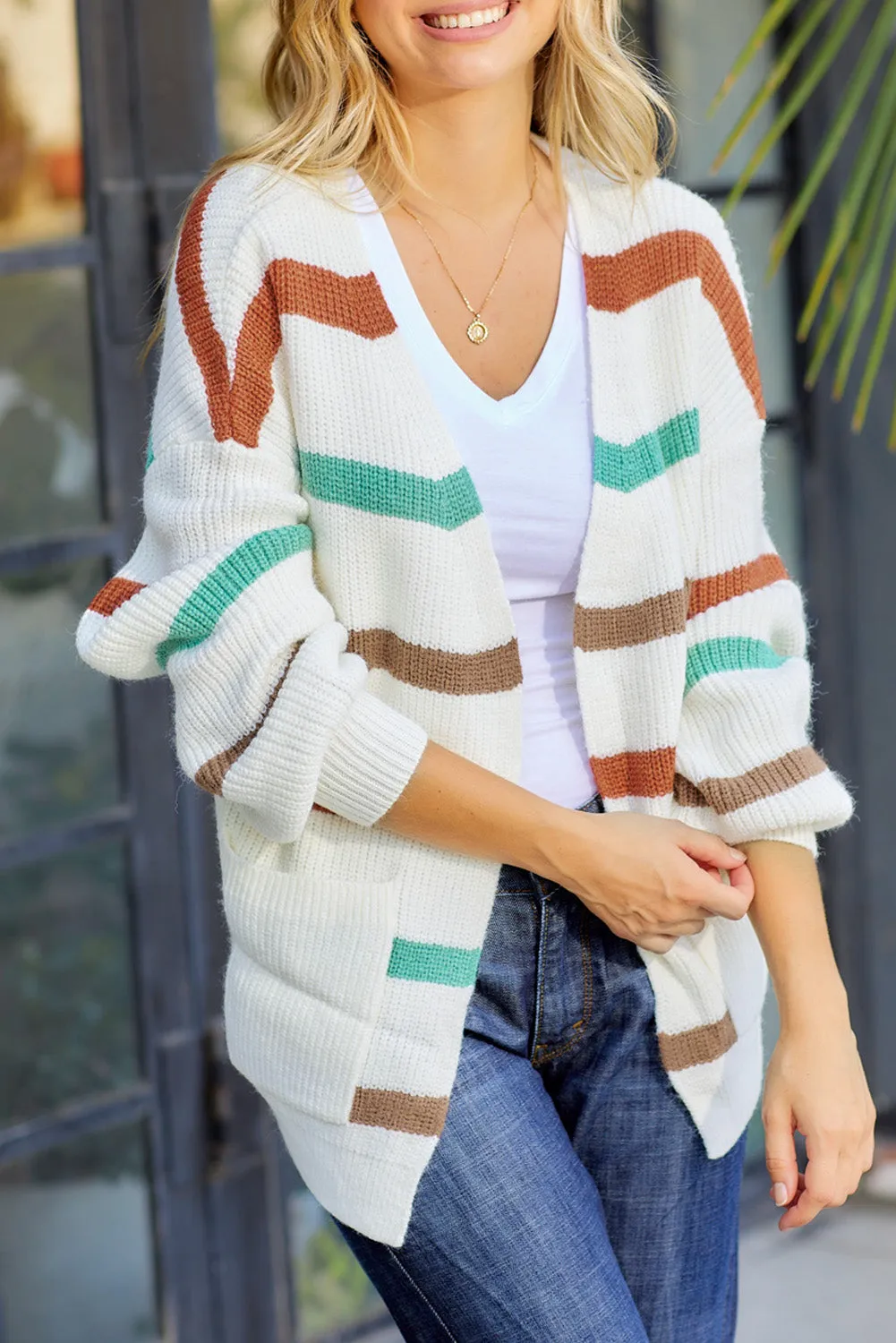 🖤 Stripe Pocket Drop Shoulder Cable Knit Cardigan: The Chill Slayer You Need