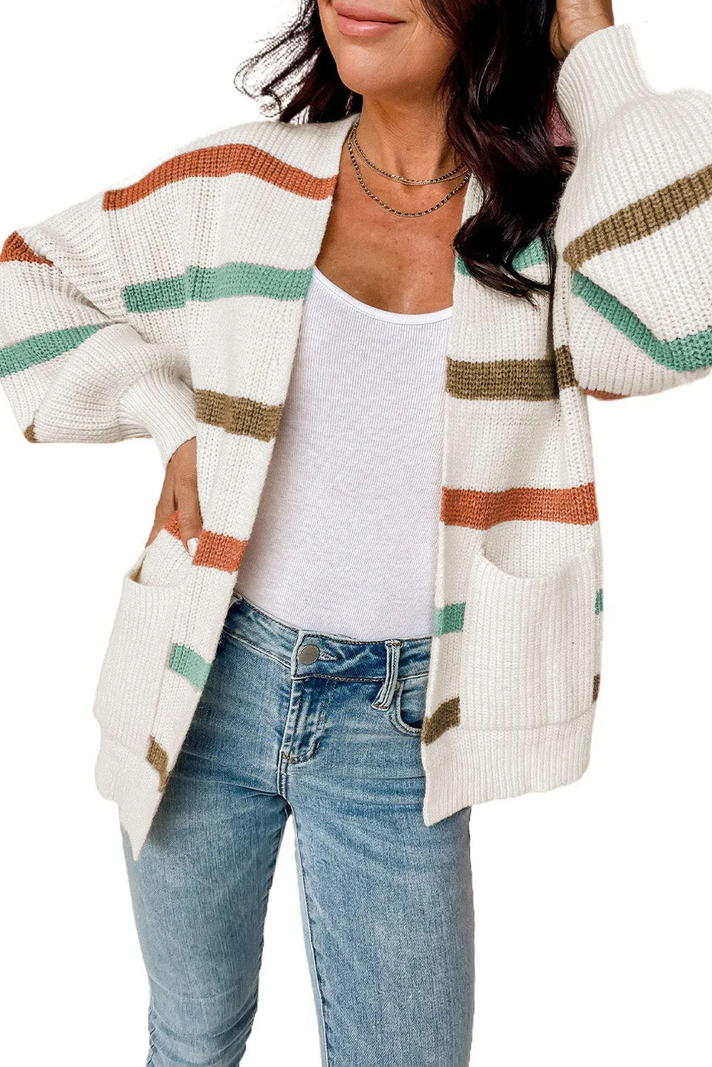 🖤 Stripe Pocket Drop Shoulder Cable Knit Cardigan: The Chill Slayer You Need