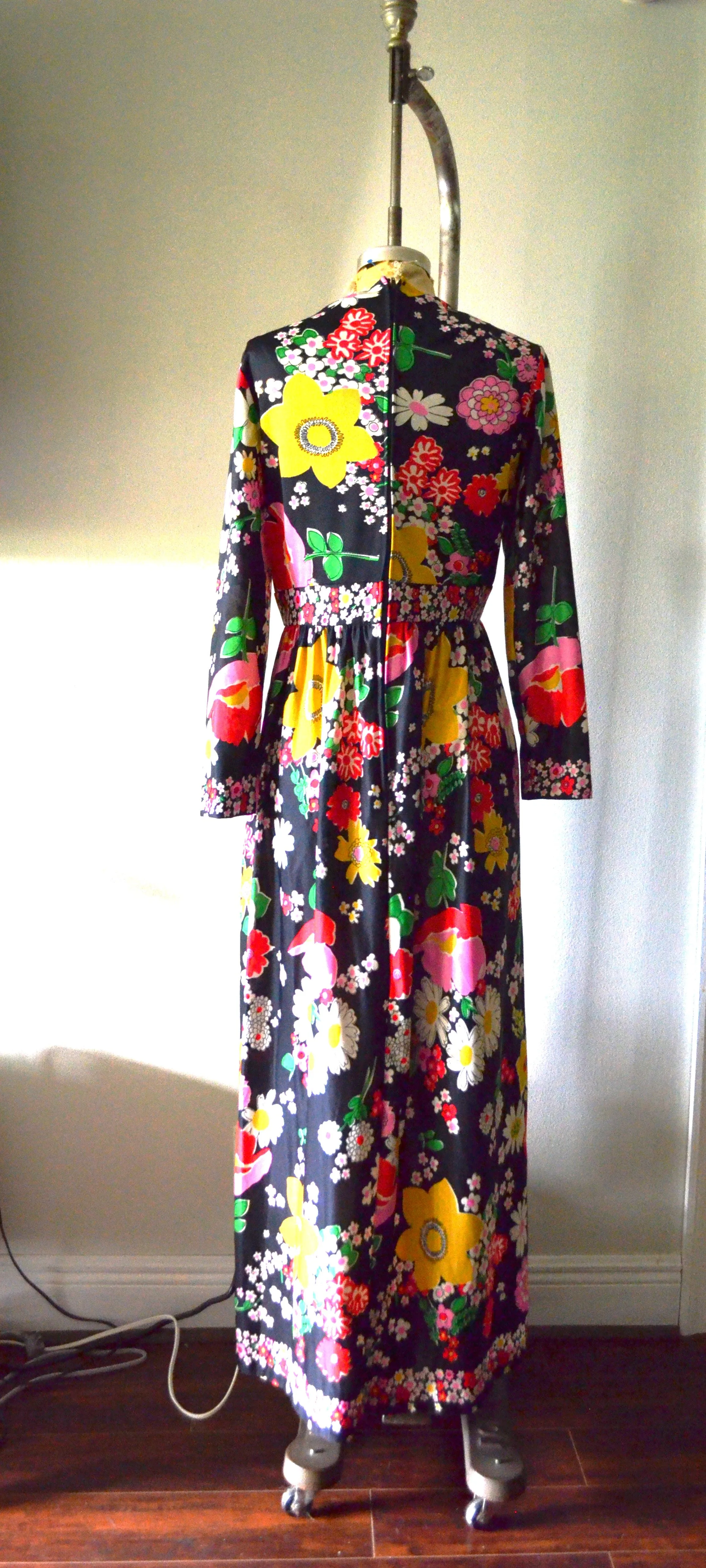 1970s Avalon Floral Print kaftan maxi dress Bohemian