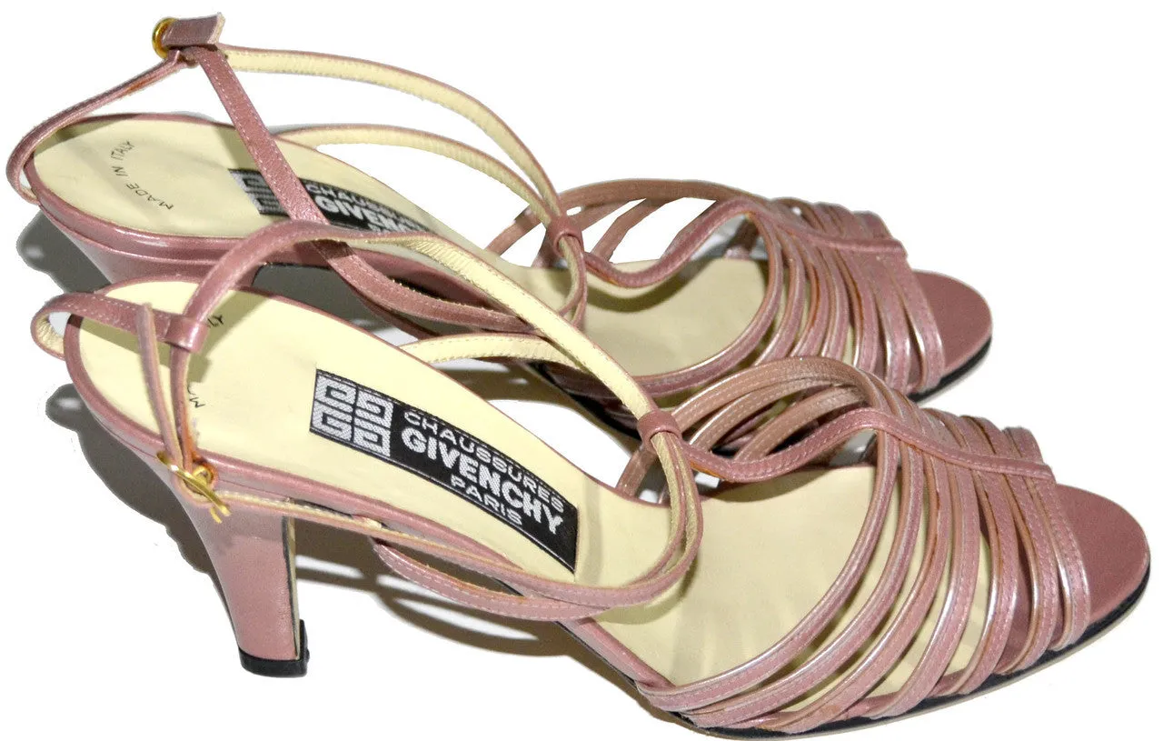 1970's NEW Strappy Pink Leather Shoes Chaussures Givenchy Paris 8B