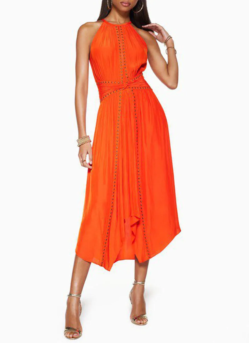 7200002 Studs Asymmetrical Dress *Orange *Backorder