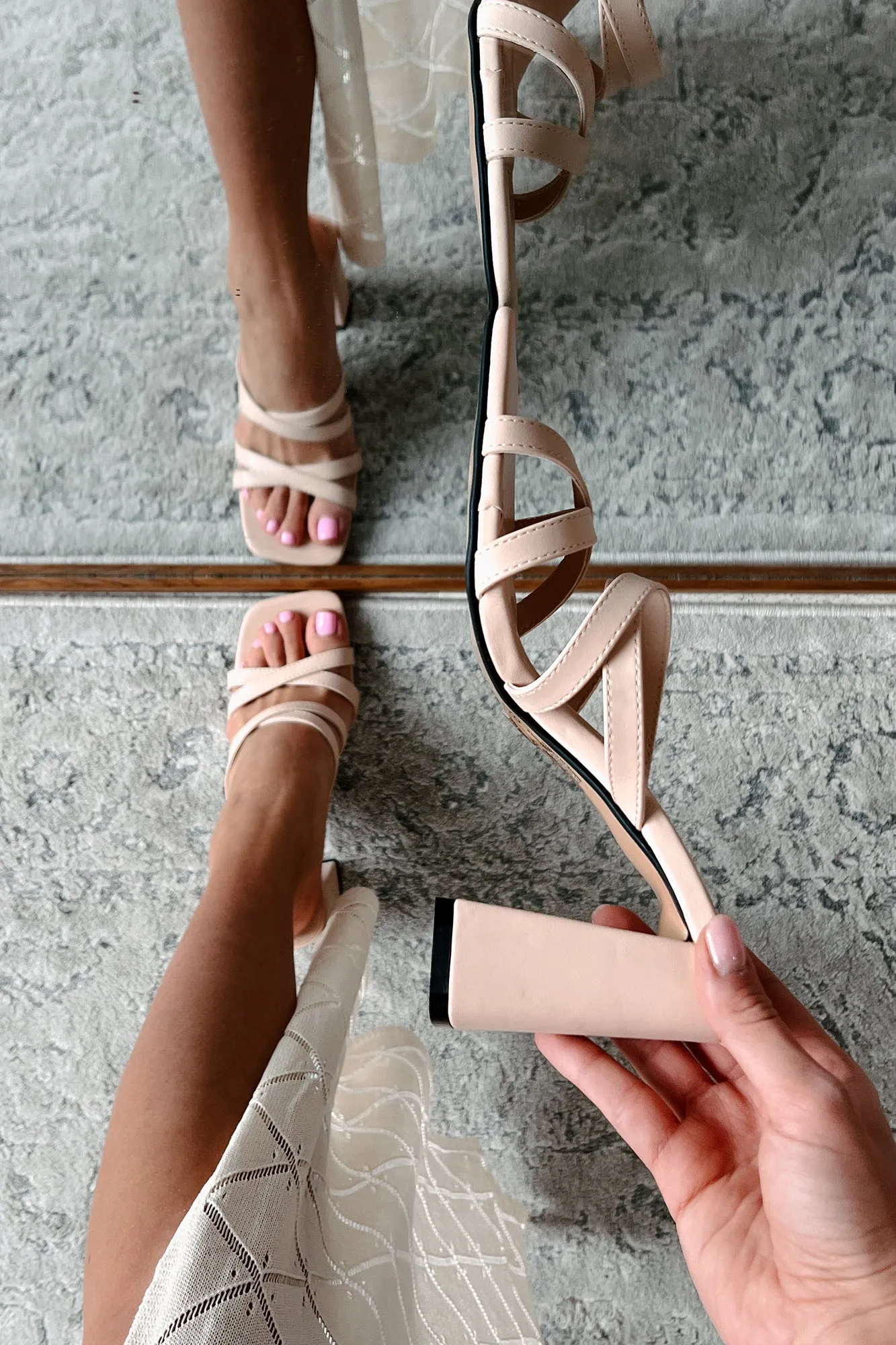 Adored By All Strappy Square Toe Heels (Nude)