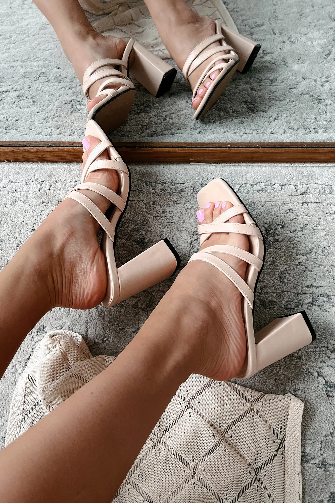 Adored By All Strappy Square Toe Heels (Nude)