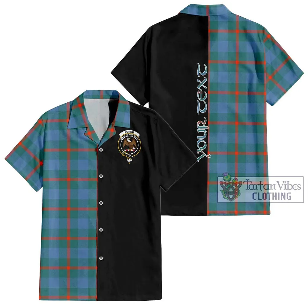 Agnew Ancient Tartan Short Sleeve Button Shirt with Family Crest and Half Of Me Style