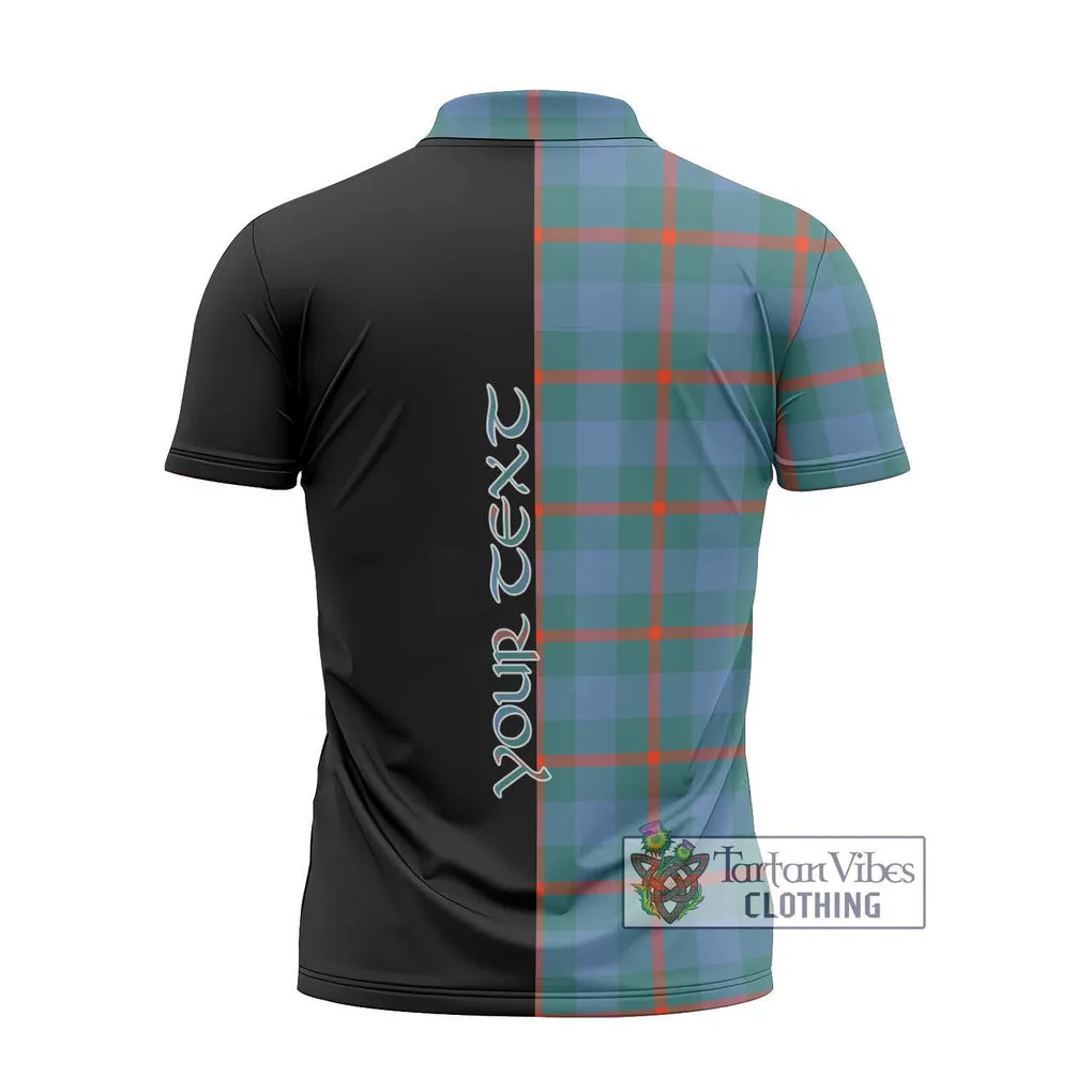 Agnew Ancient Tartan Zipper Polo Shirt with Family Crest and Half Of Me Style