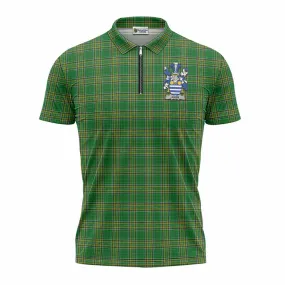 Aiken Irish Clan Tartan Zipper Polo Shirt with Coat of Arms