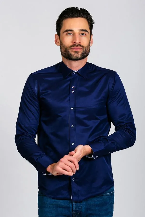 Alfie Navy Long Sleeve Wedding Shirt