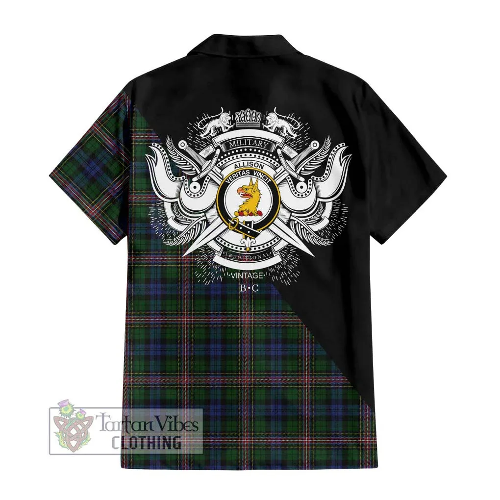 Allison Tartan Short Sleeve Button Shirt with Family Crest and Military Logo Style