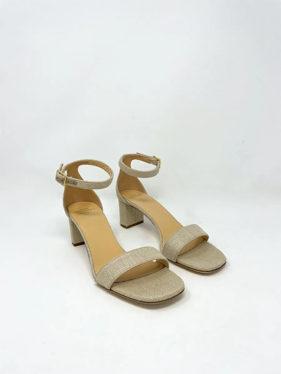 Ankle Wrap Block Heel in Natural Raffia