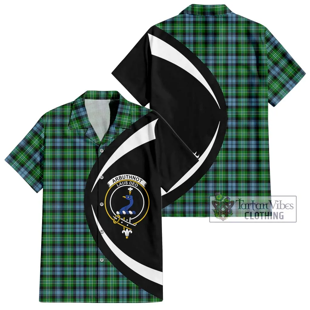 Arbuthnot Ancient Tartan Short Sleeve Button Up with Family Crest Circle Style