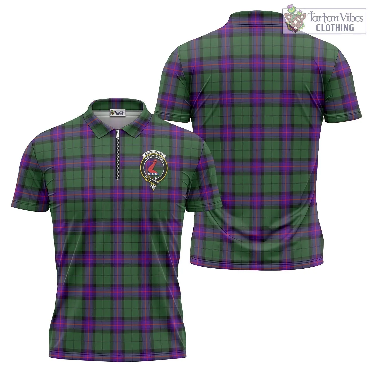 Armstrong Modern Tartan Zipper Polo Shirt with Family Crest