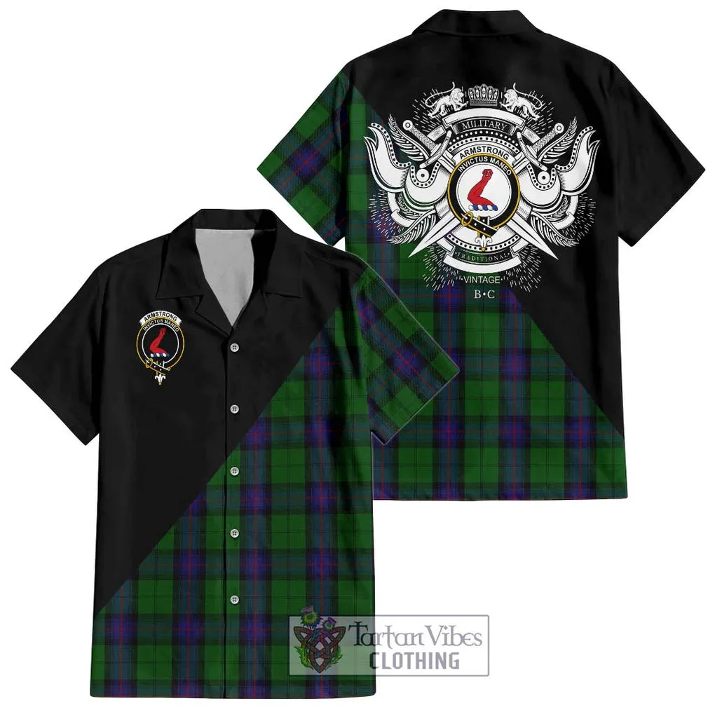 Armstrong Tartan Short Sleeve Button Shirt with Family Crest and Military Logo Style