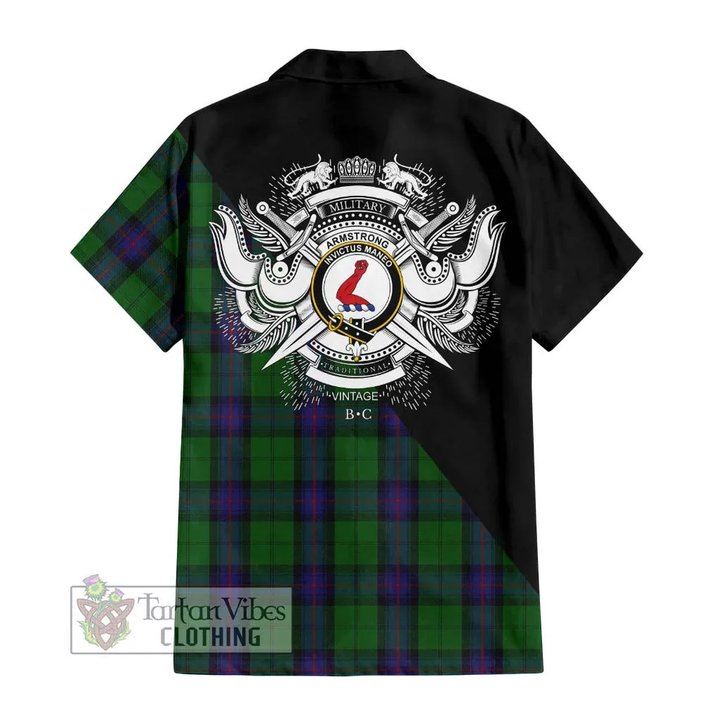 Armstrong Tartan Short Sleeve Button Shirt with Family Crest and Military Logo Style