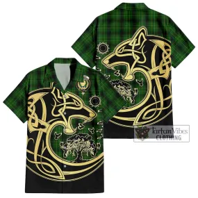 Arthur Highland Tartan Short Sleeve Button Shirt with Family Crest Celtic Wolf Style