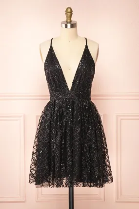 Astral Black | Short A-Line Sequin Dress