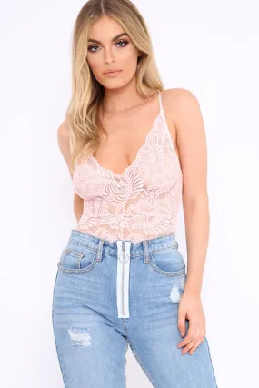 Baby Pink Lace Cross Back Bodysuit - Brogan