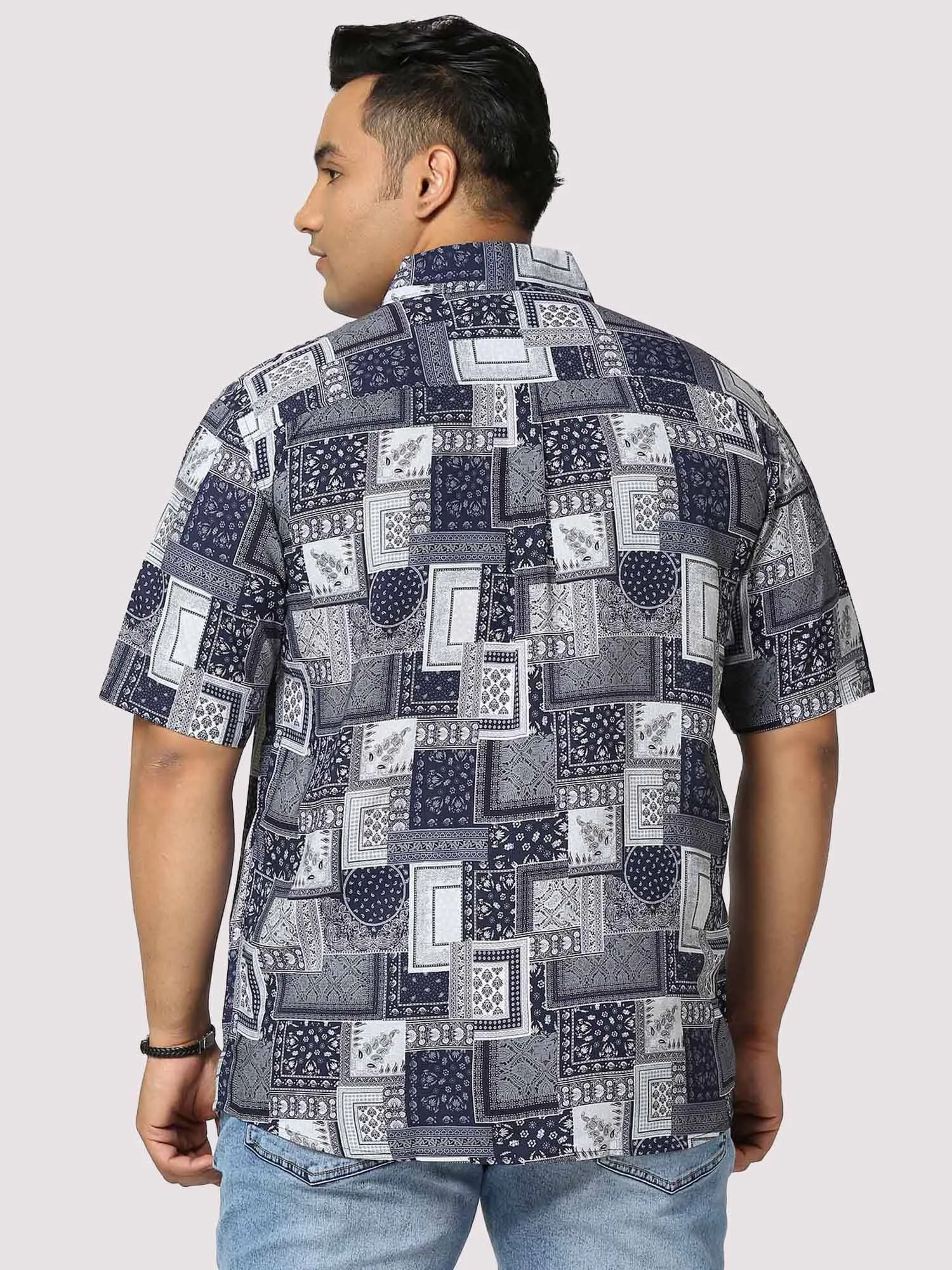 Battleship Digital Printed Half Shirt Men's Plus Size