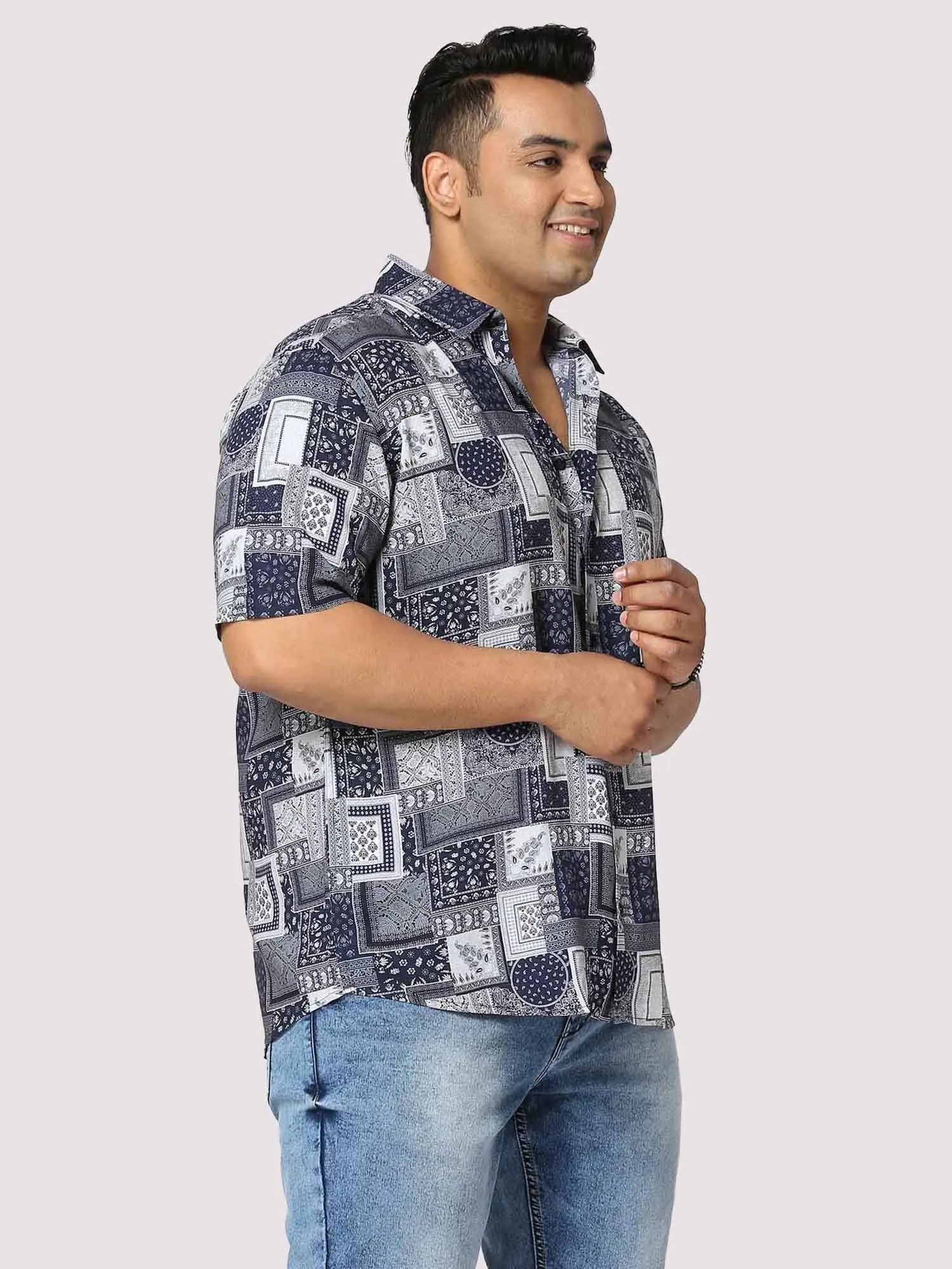 Battleship Digital Printed Half Shirt Men's Plus Size