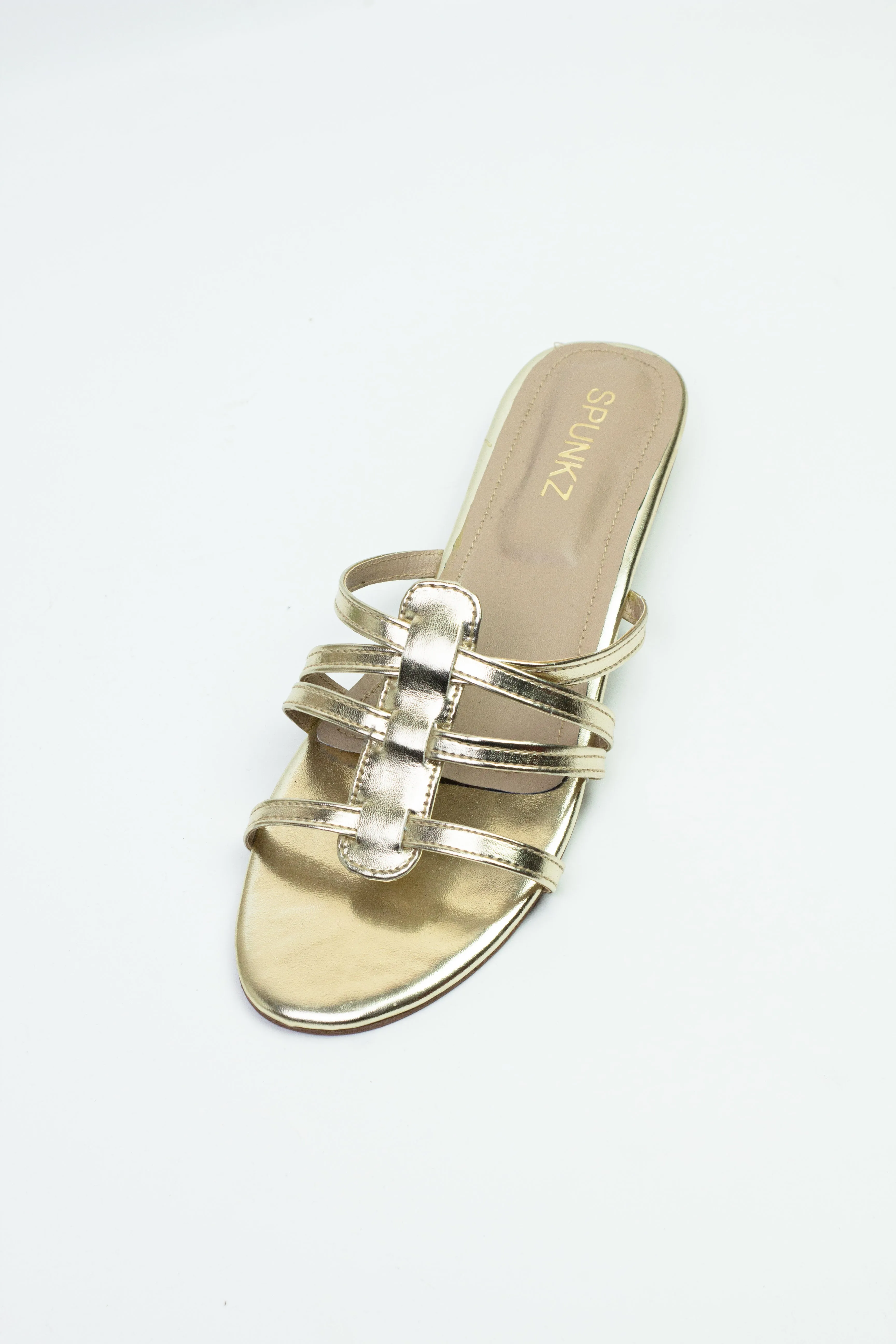 Bella Handcrafted Metallic Golden Strap Flat Sandals