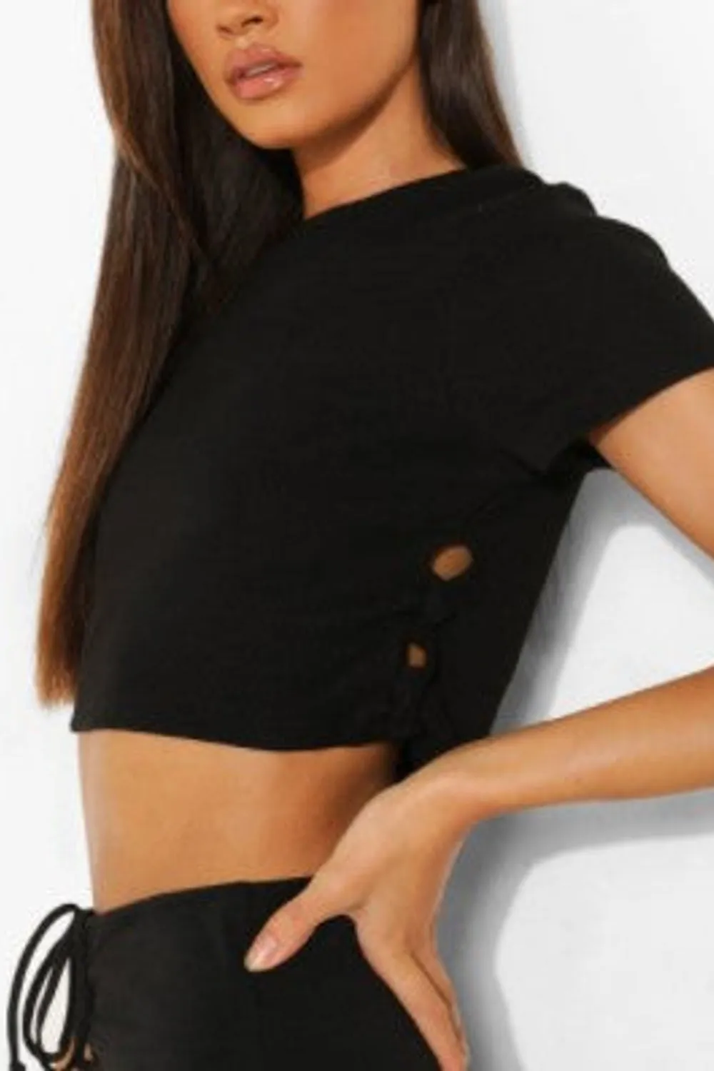 Black Side Cut Out Detail Crop Top