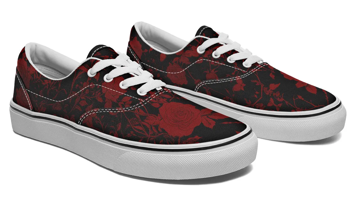 Blood Rose Romance Street Sneakers - Premium Vegan Canvas Sneakers with Durable Waffle Soles