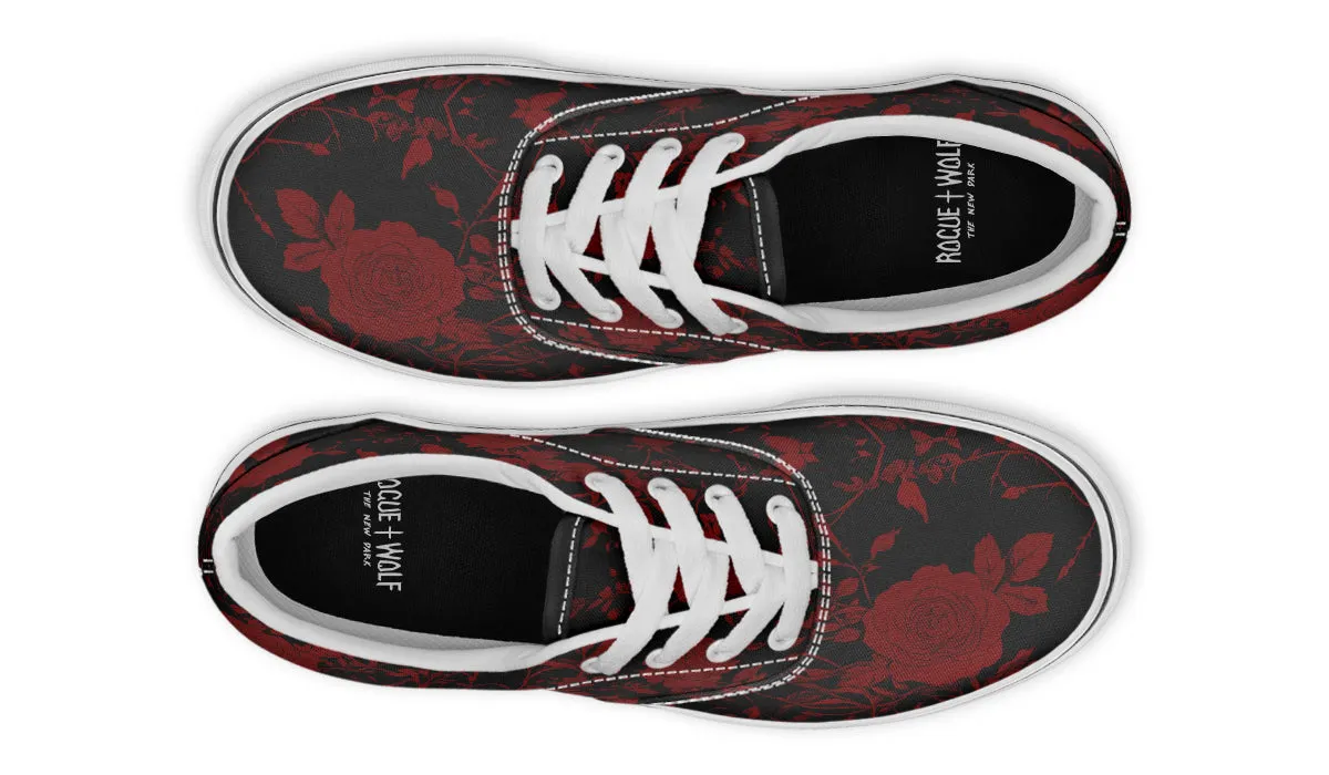 Blood Rose Romance Street Sneakers - Premium Vegan Canvas Sneakers with Durable Waffle Soles