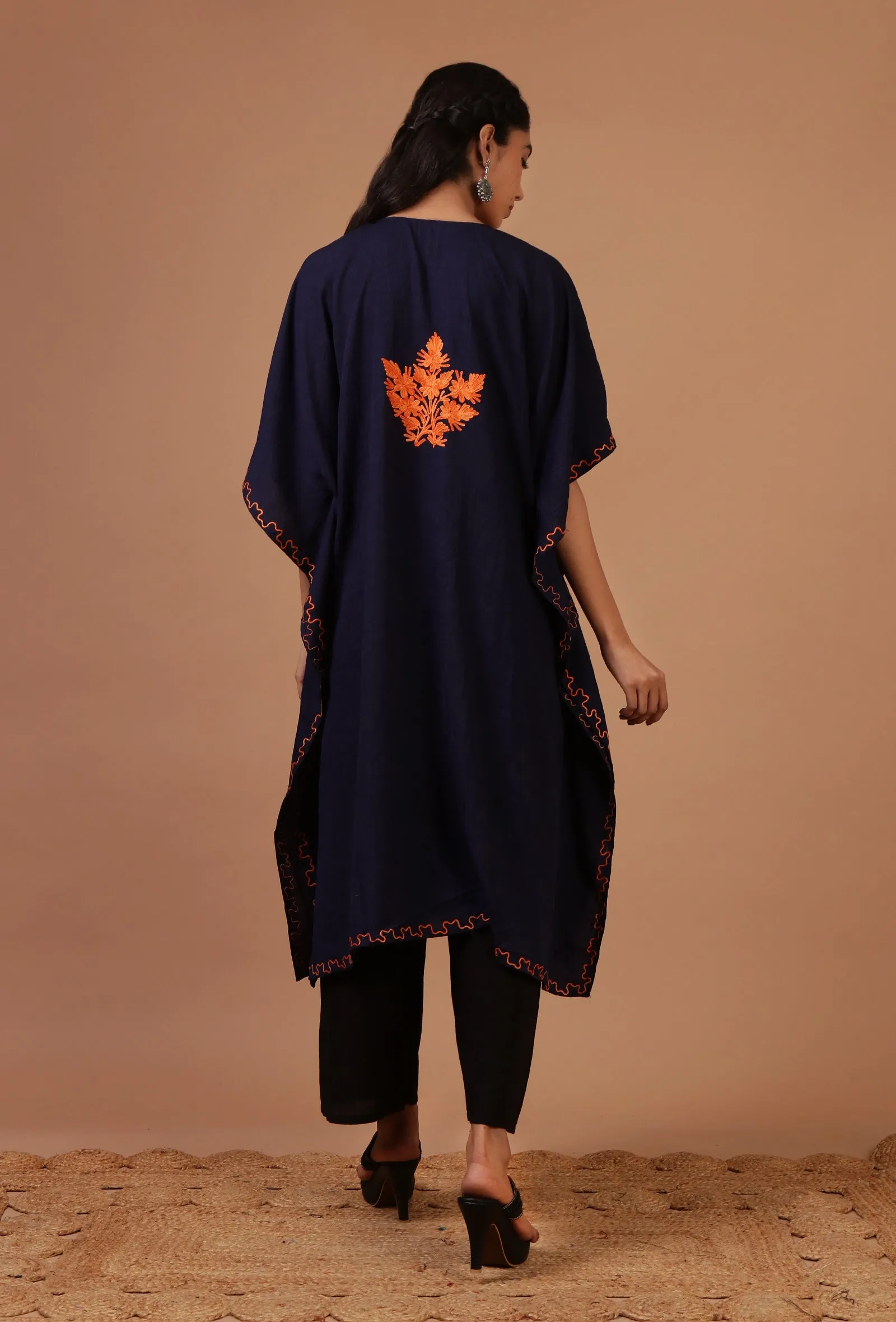 Blue Purple Cotton Crush Ari Embroidered Kaftan- Free Size