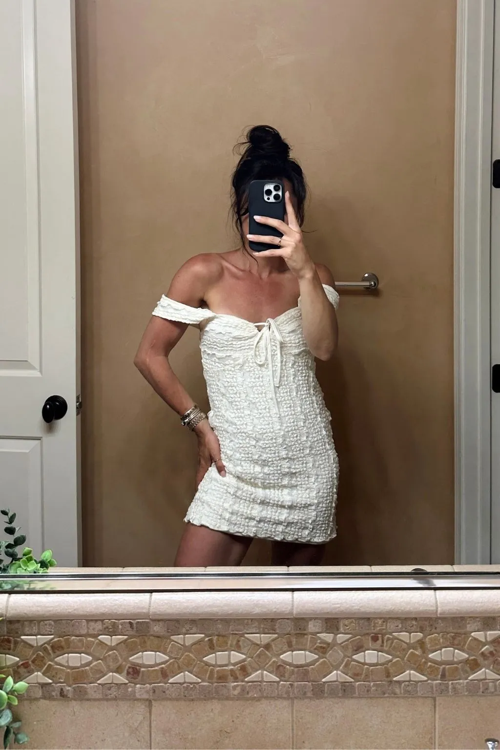 Bordeaux Cream Textured Mini Dress