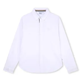 BOSS KIDSWEAR White Oxford Long Sleeve Shirt - Signature Stripe