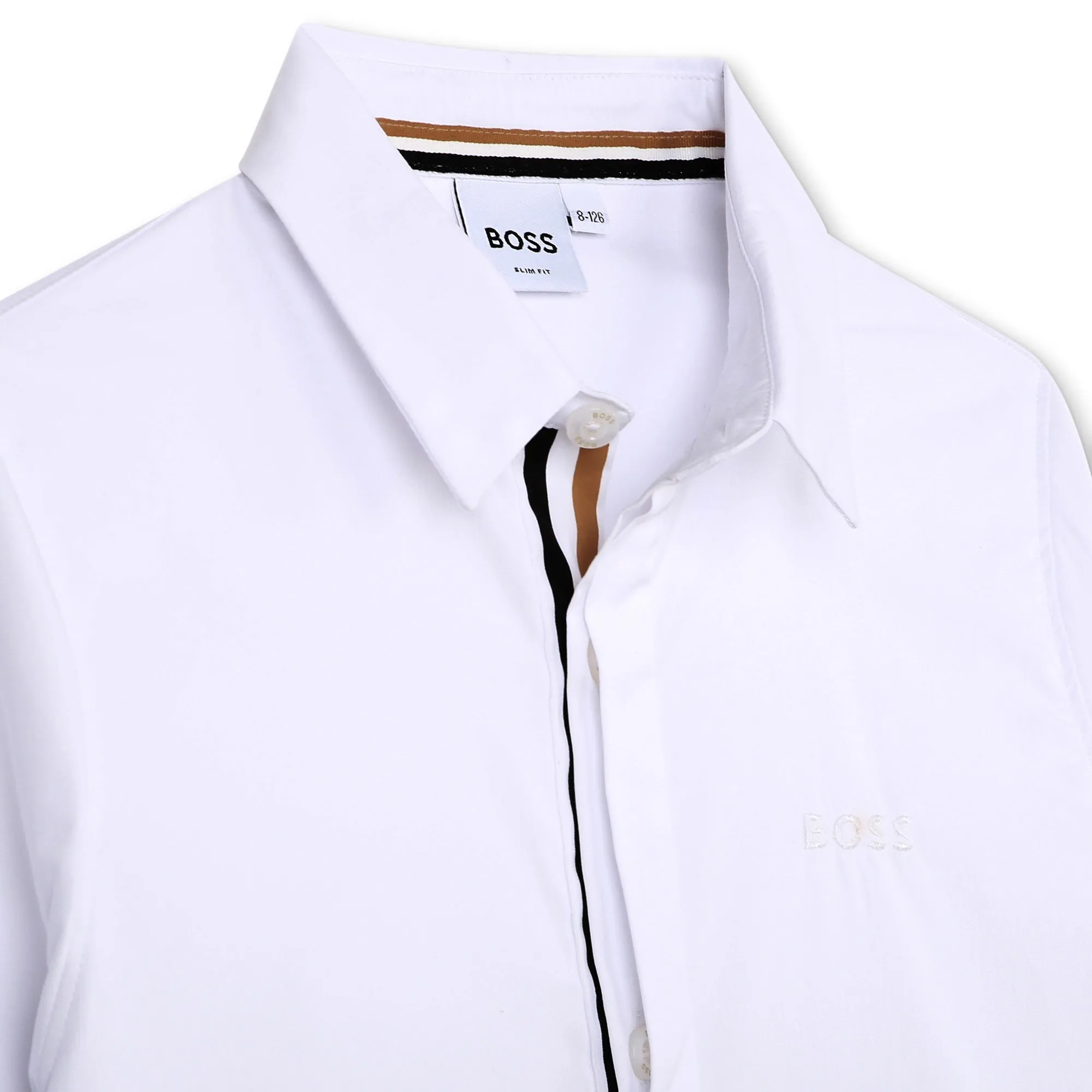 BOSS KIDSWEAR White Oxford Long Sleeve Shirt - Signature Stripe