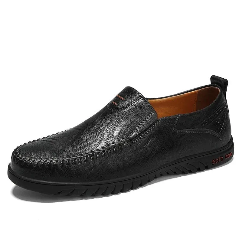 Brand Men Genuine Leather Shoes Luxury Casual Shoes Soft Men Loafers Breathable Slip On Driving Men Shoes Plus Size 47