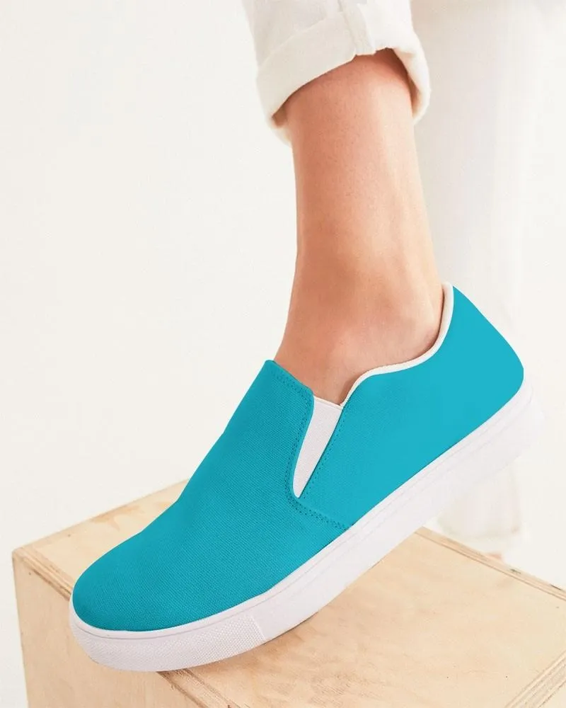 Bright Warm Cyan Slip-On Canvas Sneakers | Women's | Bright Pure Warm Cyan | C100M0Y25K0