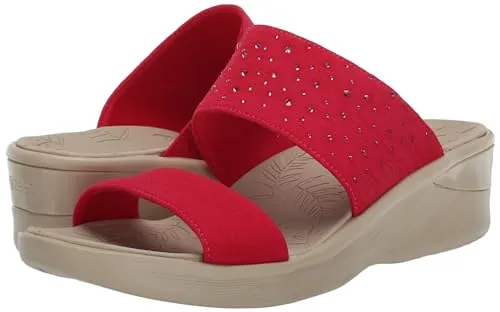 BZees Womens Sienna Bright Machine Washable Comfort Wedge Sandal Sugar White