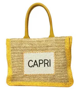 CAPRI NATURAL YELLOW RAFFIA BAG