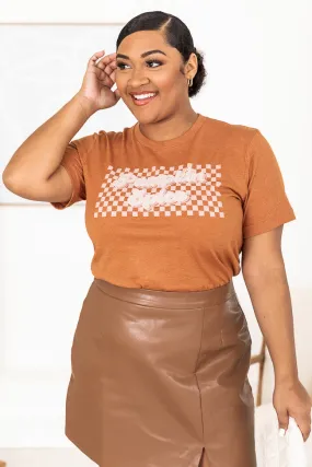 Checkered Pumpkin Spice Burnt Orange Graphic Tee