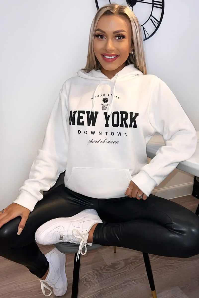 Cream New York Slogan Hoodie