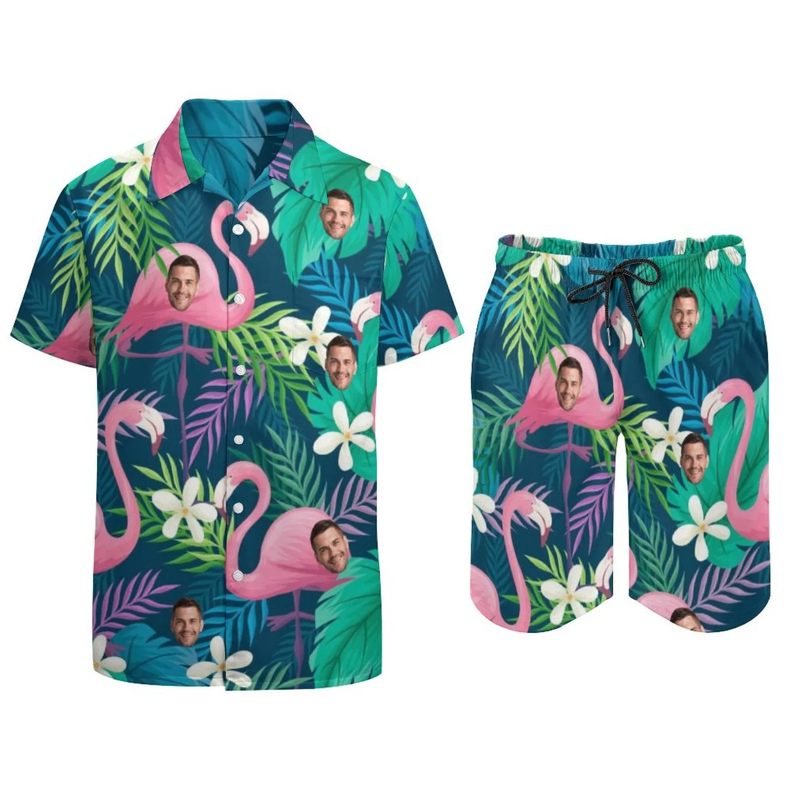 Custom Men's Beach Suits with Face Photo Personalized Hawaiian Shirt Suits