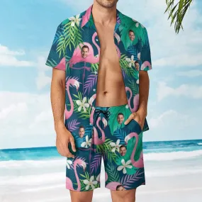 Custom Men's Beach Suits with Face Photo Personalized Hawaiian Shirt Suits