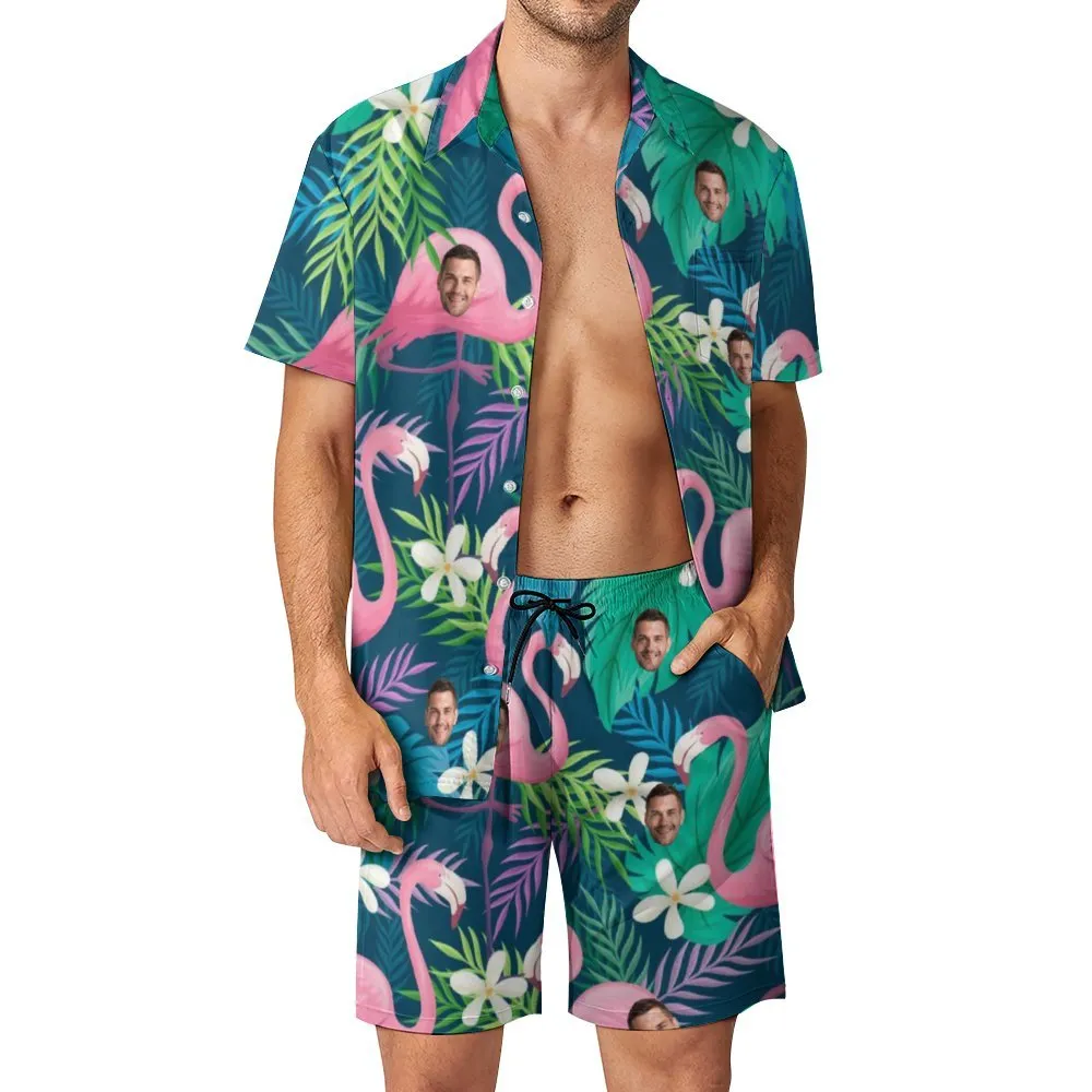 Custom Men's Beach Suits with Face Photo Personalized Hawaiian Shirt Suits