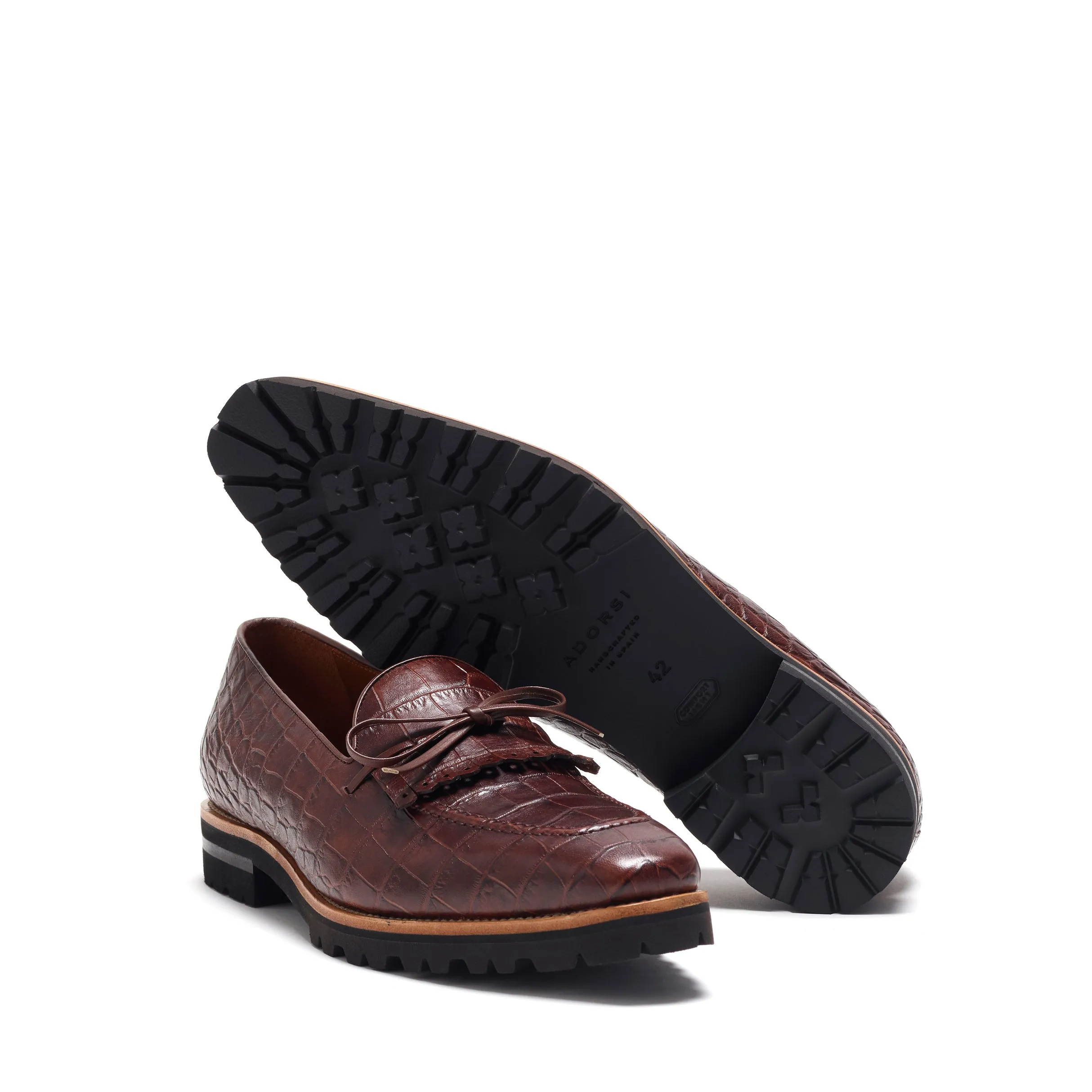 Dark Brown Painted Croco Laced Kiltie Loafer