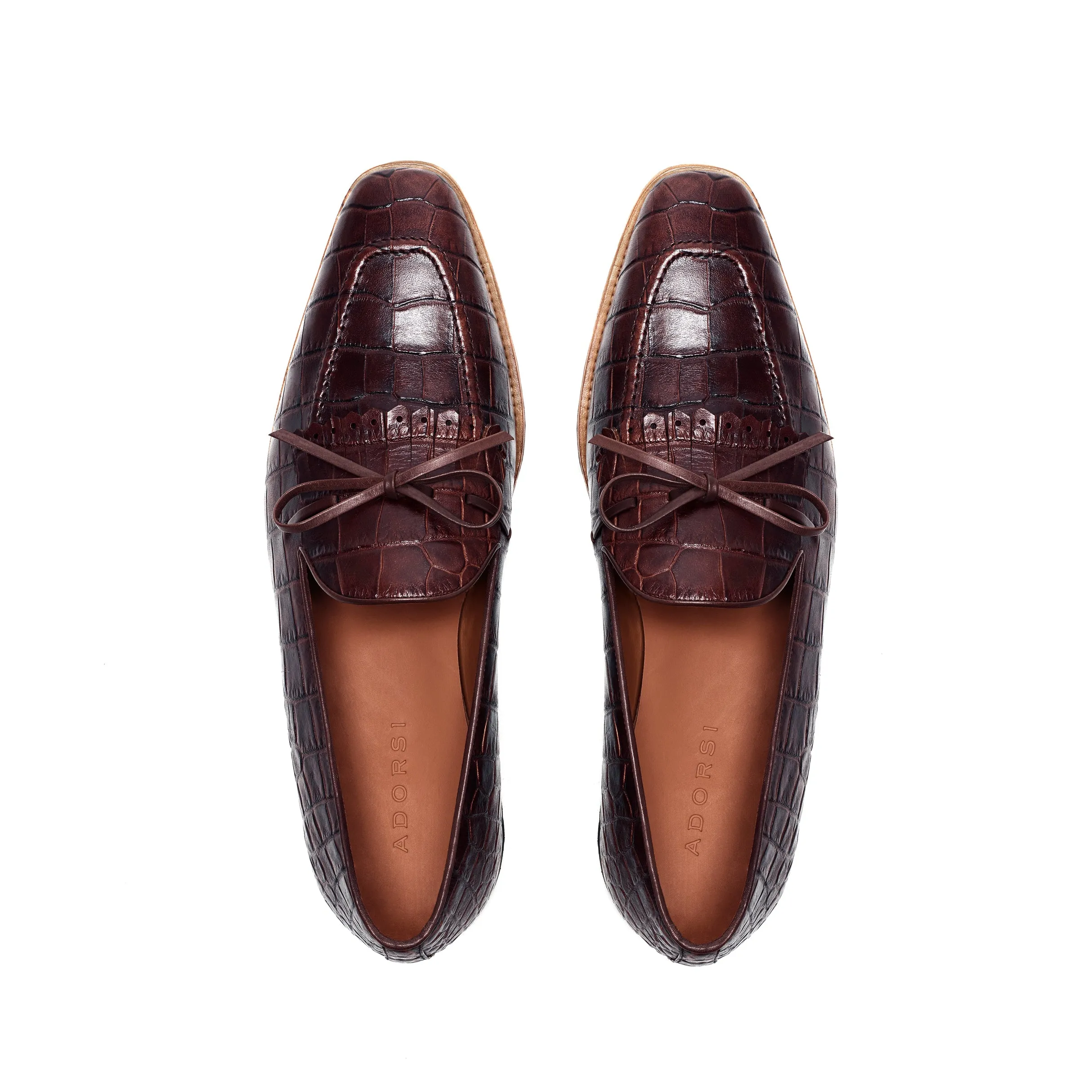 Dark Brown Painted Croco Laced Kiltie Loafer