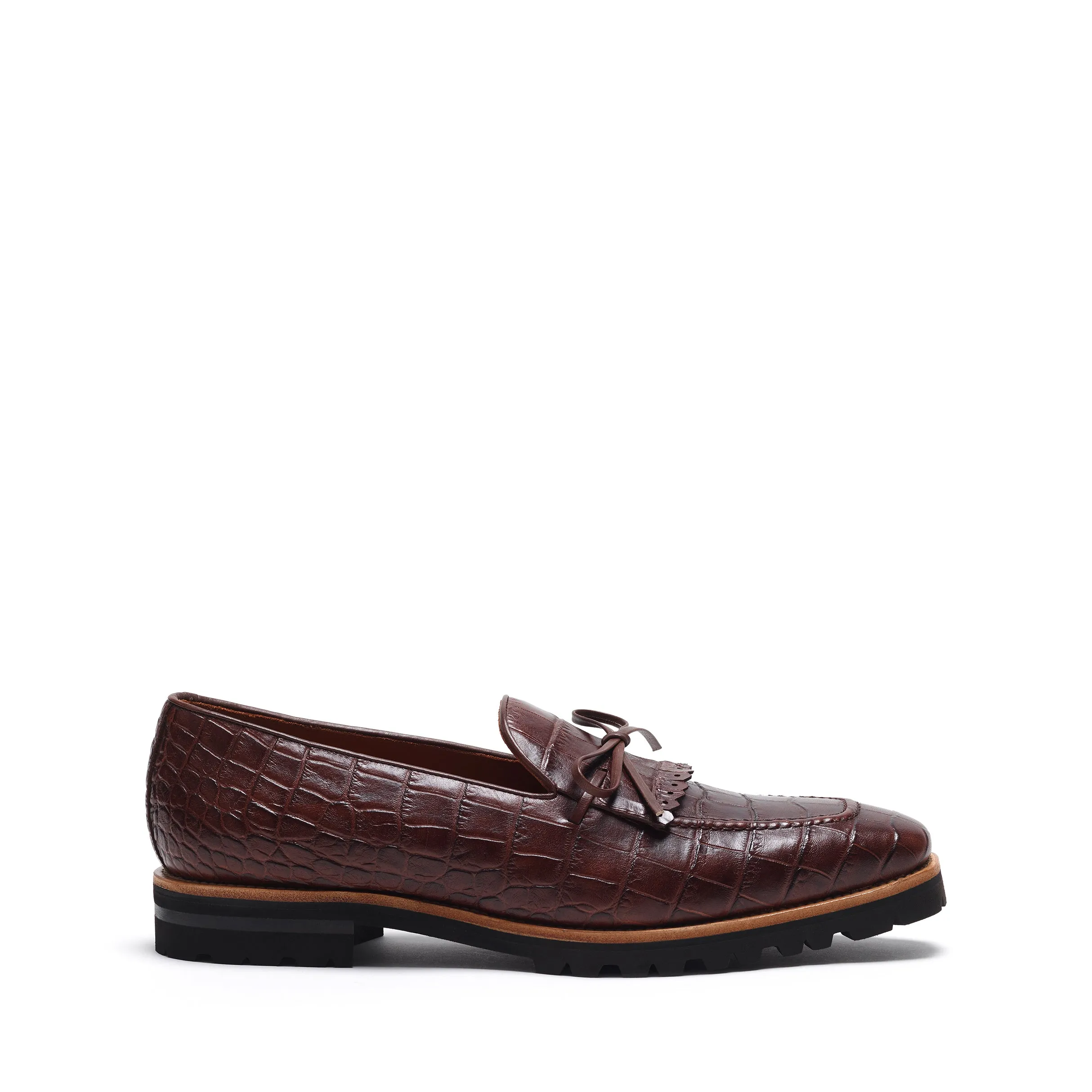 Dark Brown Painted Croco Laced Kiltie Loafer