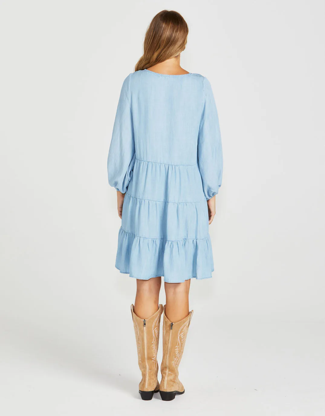 Davie Tiered Mini Dress - Chambray