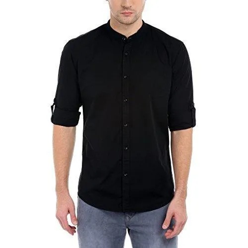 Dennis Lingo Men's Slim Fit Casual Shirt (C201_2_M_Medium_Black)