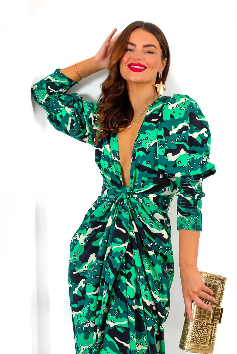 Drive Em Wild - Green Black Animal Print Midi Wrap Dress