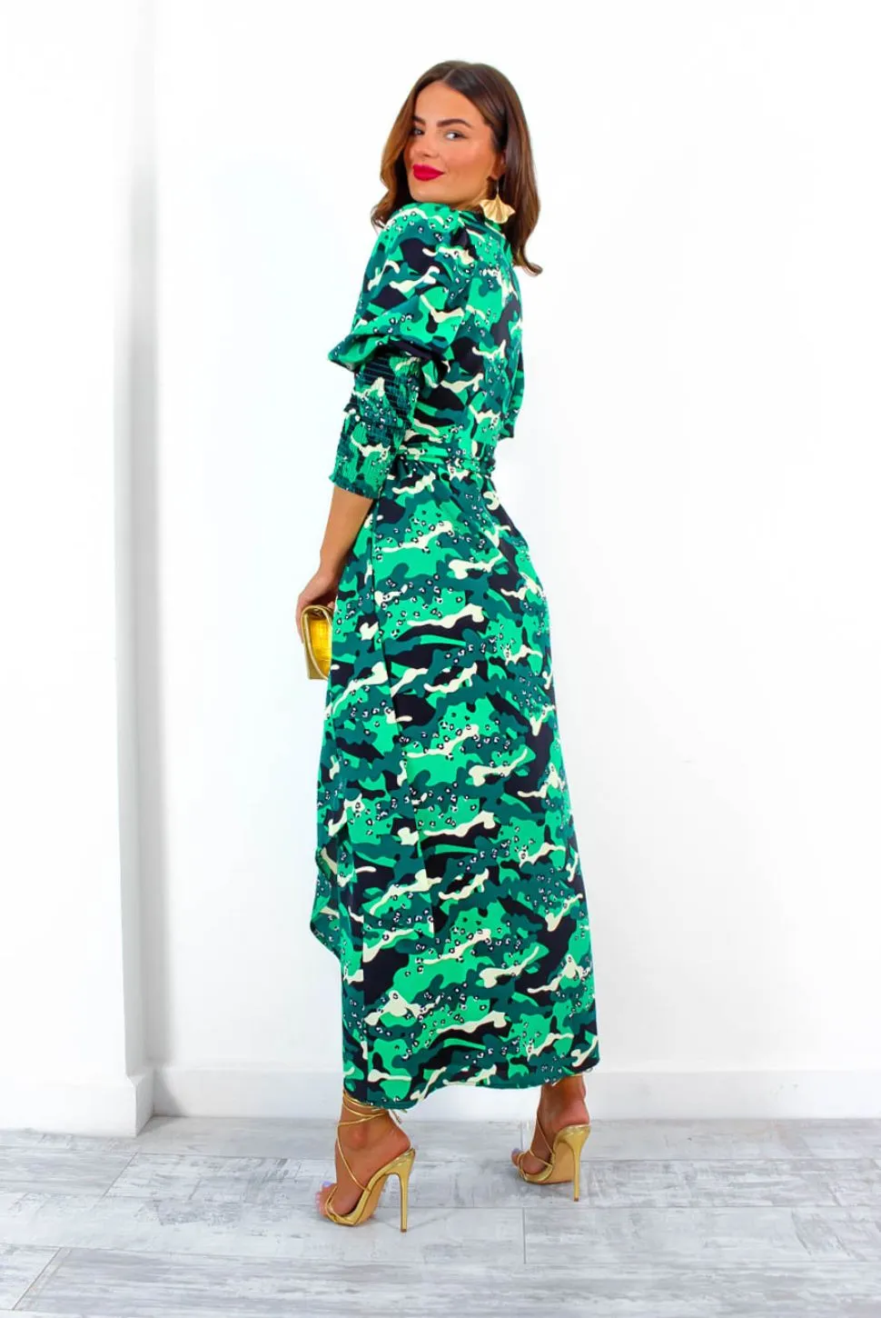 Drive Em Wild - Green Black Animal Print Midi Wrap Dress