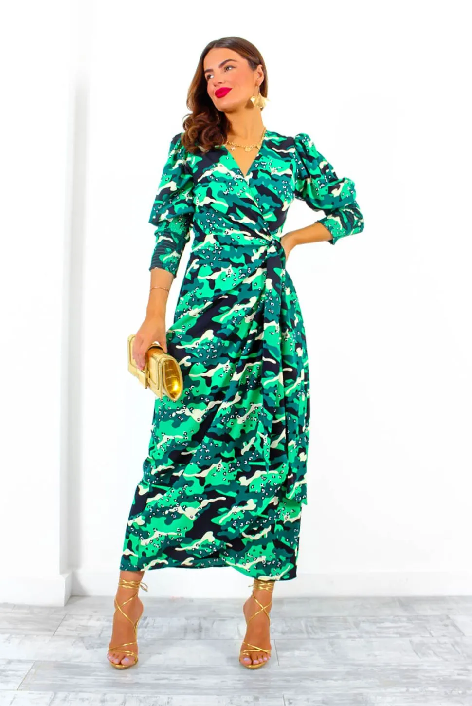 Drive Em Wild - Green Black Animal Print Midi Wrap Dress