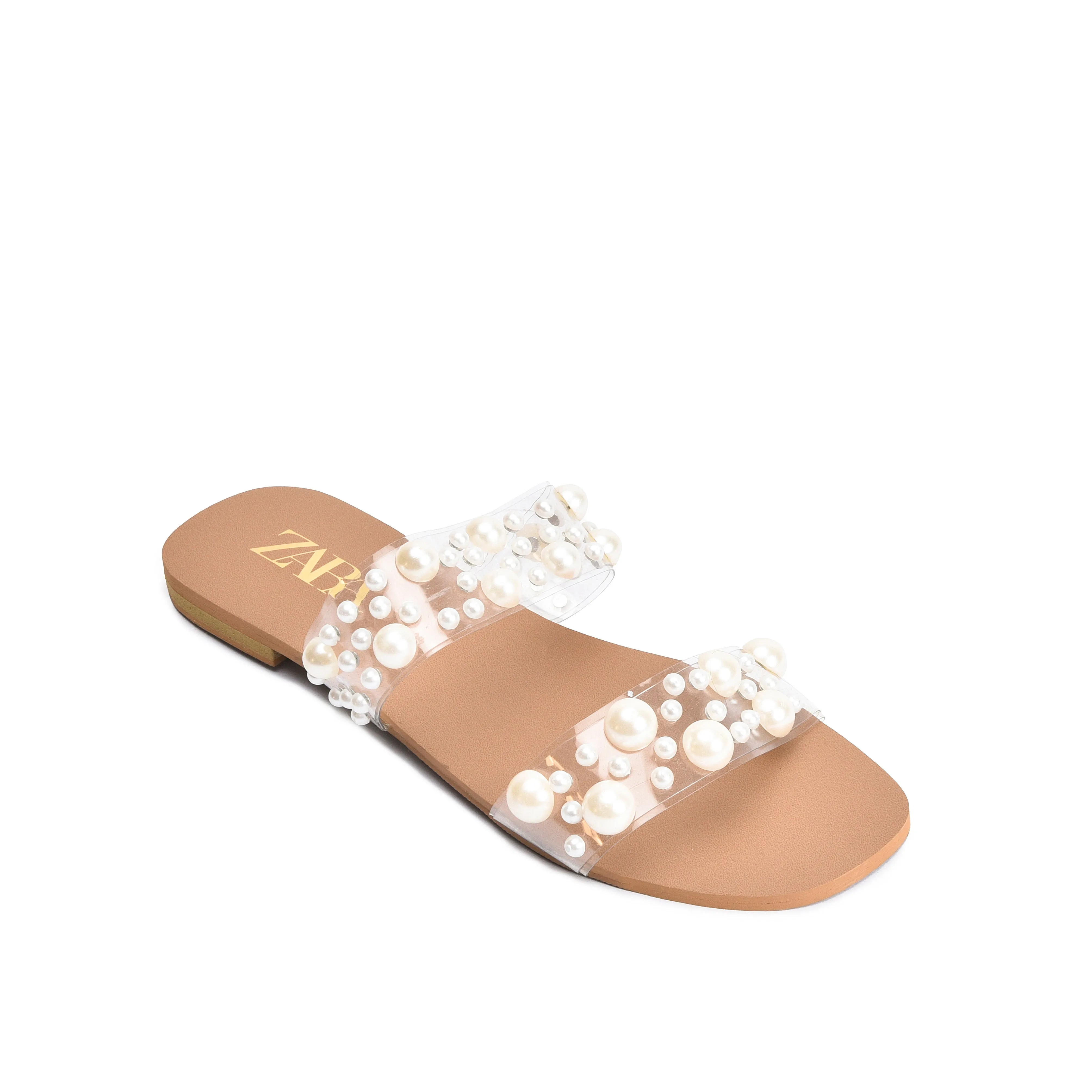 Elegant White Flats with Pearl Embellishments | 519K-W