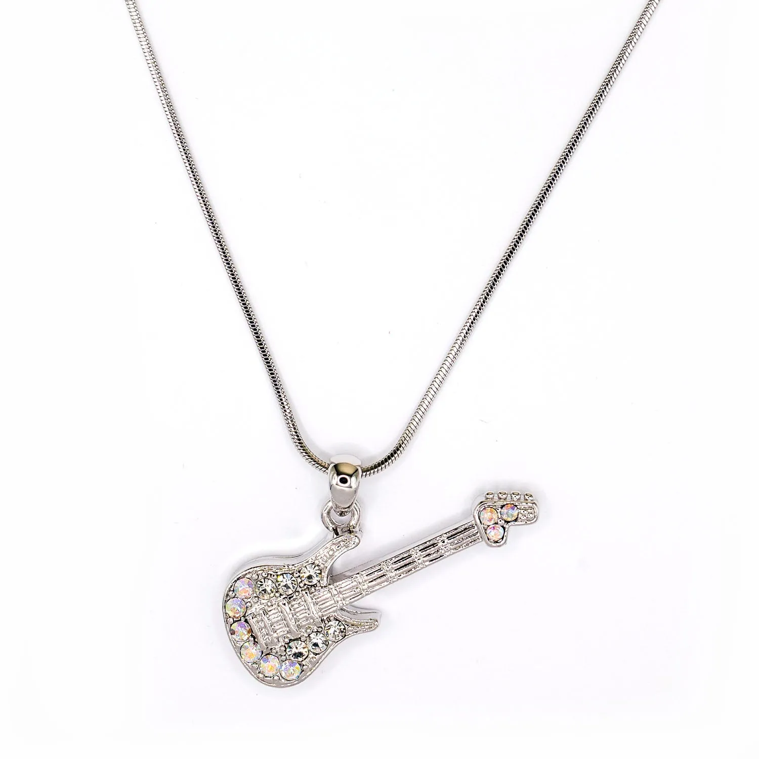 Empire Cove Guitar Pendant Necklace Silver Toned Rhinestone Fashion Jewelry